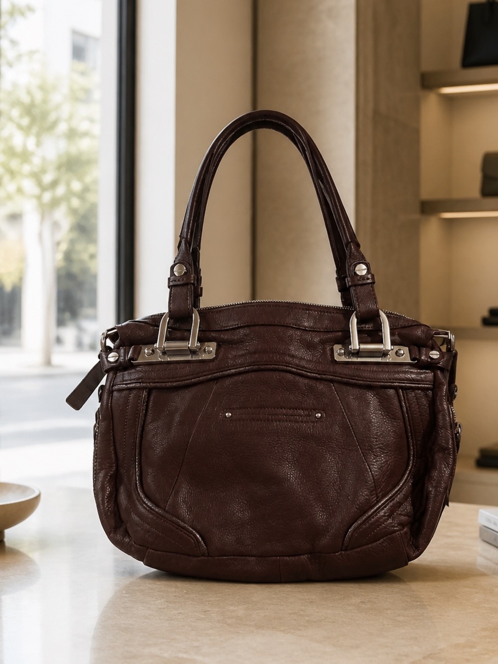 B MAKOWSKY Brown SOFT Leather & Zebra Fur CANTERBURY TOTE - Picture 4 of 10